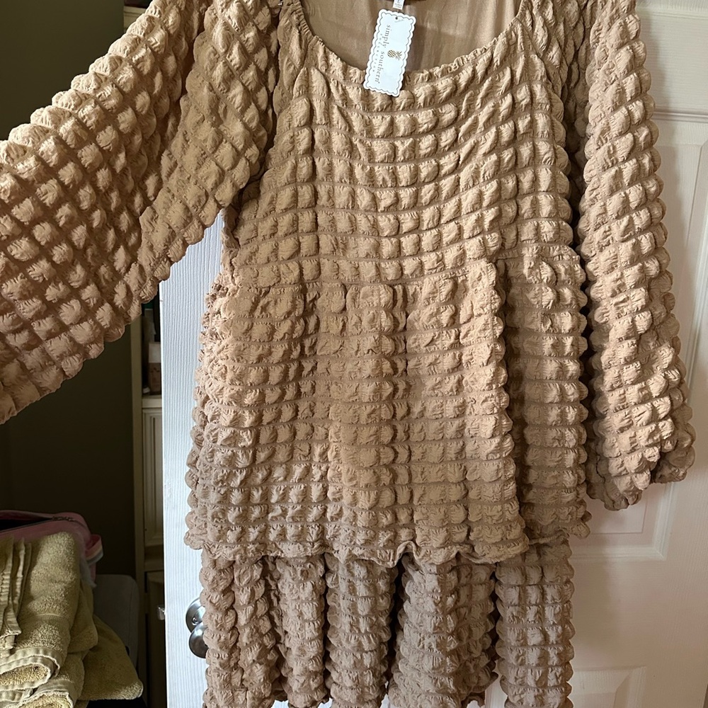Simply Southern Beige Textured Bubble Mini Dress